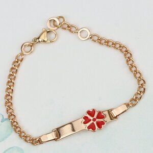 "Rose Gold Bracelet with Red Enamel Heart Flower, XPBL0801